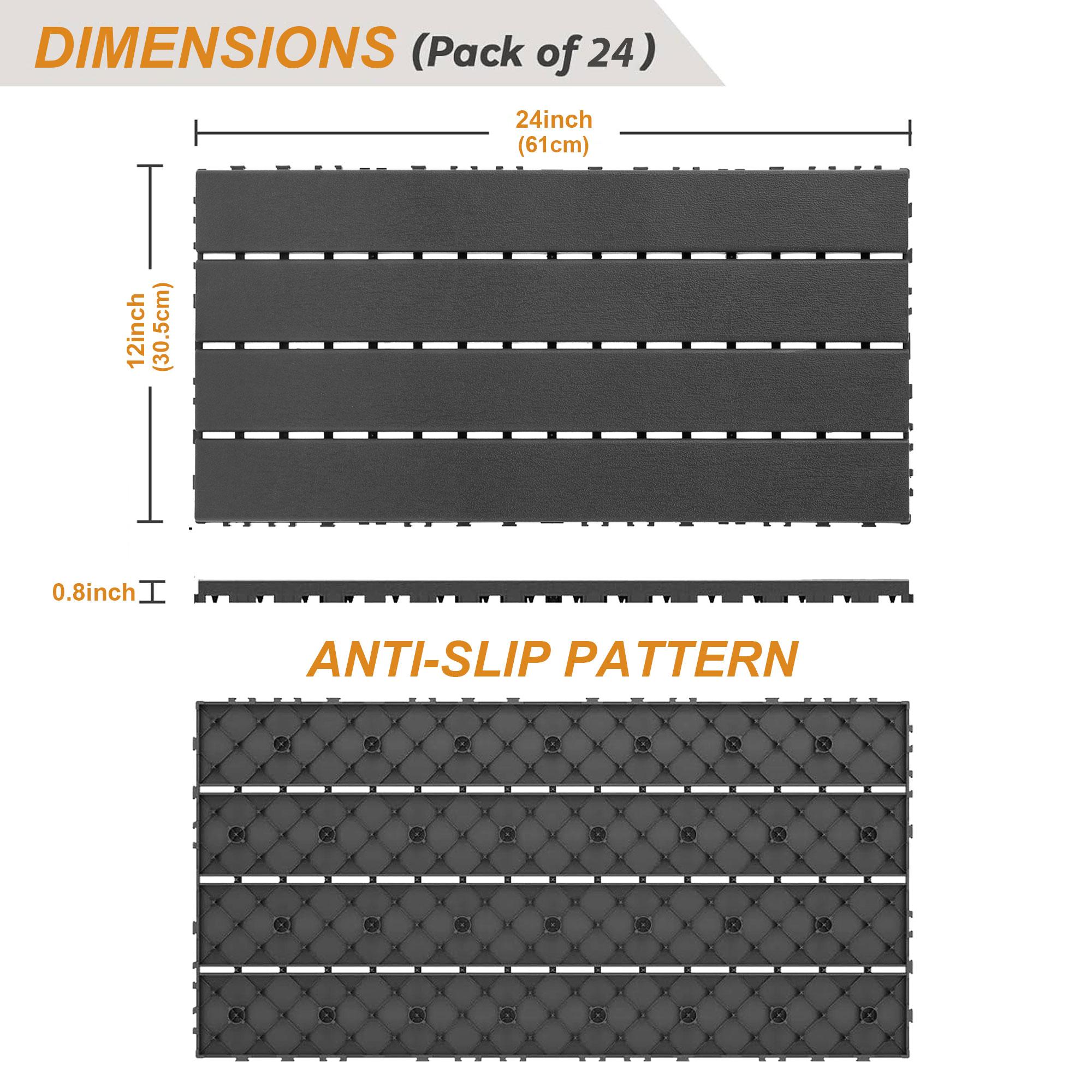 Interlocking Deck Tiles, 48 Pack,24"x12" 96 sq.ft Plastic Waterproof Outdoor Flooring All Weather Use, Patio Floor Decking Covering Tiles for Porch Poolside Balcony Backyard