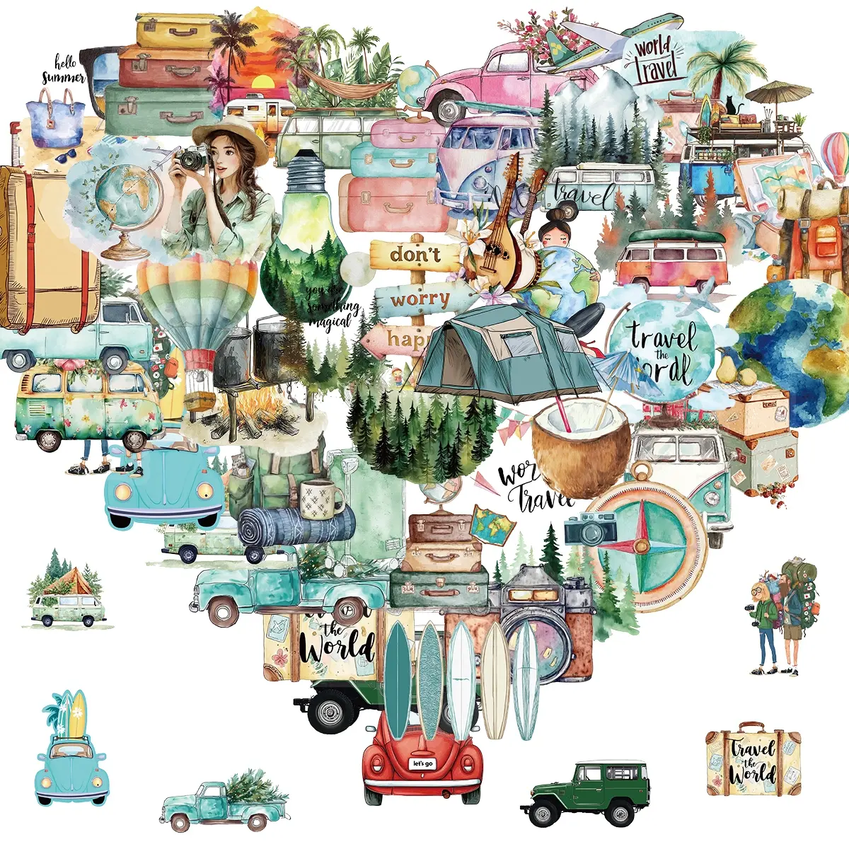 50pcs Outdoor Camping Hiking Adventure Stickers,Waterproof Vinyl Travel Wildlife Stickers for Water Bottle Laptop Cup Car (Outdoor Camping Hiking Adventure Stickers)