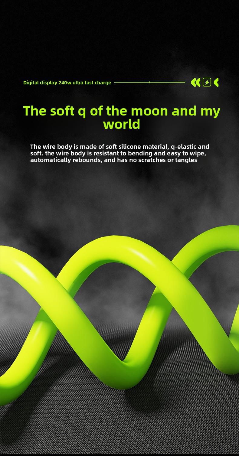 Super soft liquid silicone durable data cable 240W Digital Display Flash Fast Silicone Charging Cable 4.9ft Type C+Type C Type C+Lightning Data Sync Cable for Phones Tablets and Computers Aluminium Alloy