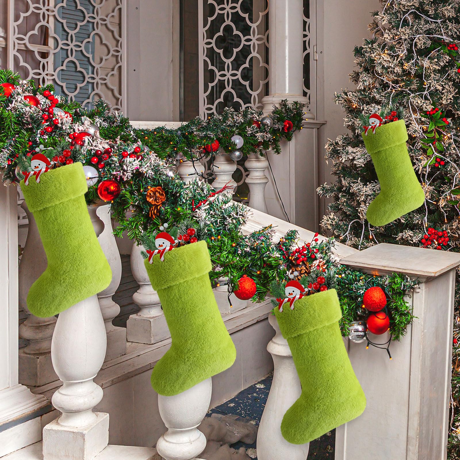 Christmas Clearance Sale Christmas Stockings 24/4 Pcs Cute Large Capacity Funny Green Furry Christmas Decor Mini Dot Xmas Stockings Candy Bag Green Christmas Monster Decoration Home Door Wall Fireplace Stocking Stuffer Burr Basket Christmas Gifts