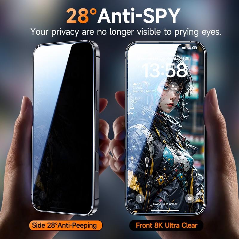 Clear & Privacy Protections Screen Protector, for iPhone 17 Pro Max/16/15 Plus/14/13/12/11 Series/ Auto Dust Elimination, Bubble Free, HD,【Different Color Different Function：Black: with 28° Privacy Protections, Clear: Only 4K HD】, National Day Offers