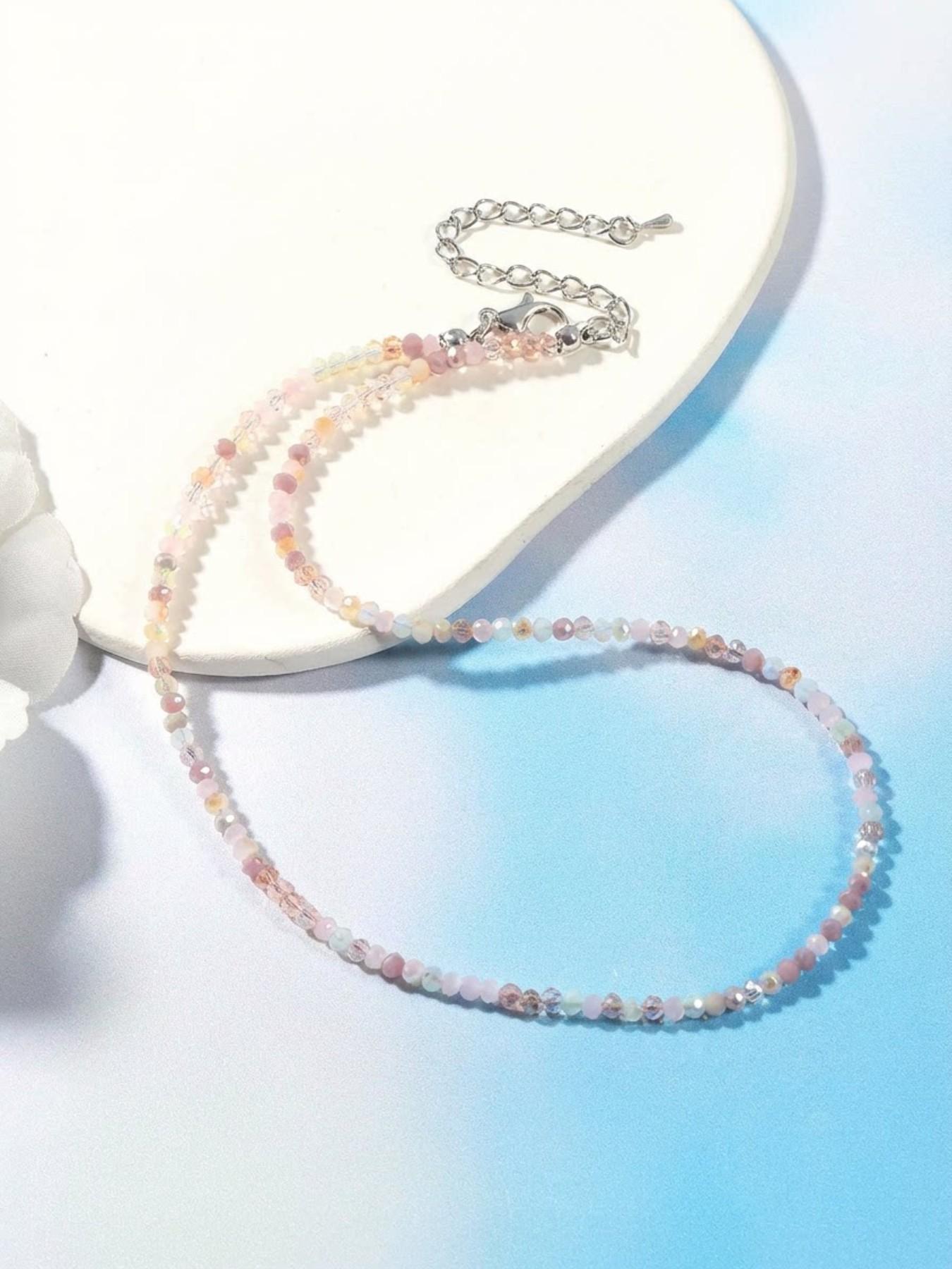 Boho Gradient Beaded Necklace, Fresh Healing Style, Natural Stone Texture, Lightening Soft Daily Jewelry, Student/commute Accessory