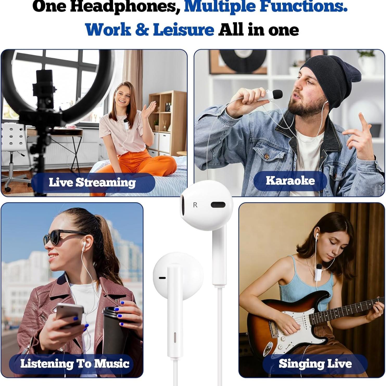 S19 Sound Card Karaoke Headset with Real-Time in-Ear Monitoring & Microphone, 7 Sound Effects Voice Changer, Karaoke Headphones with Lavalier, 2 Modes Live Streaming Sound Card & Wired Earbuds Earphones, USB, Smartphone, Audio