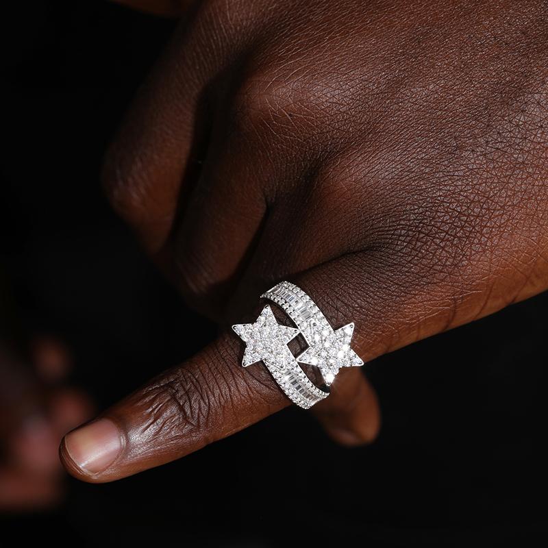 【#R297】Star Ring UCCIYO Lab-Created Moissanite UCCIYO 925 Sterling Silver Moissanite Star Rings For Women Luxury Bling Iced Out Bright Stars S925 Wedding Engagement Party Gift