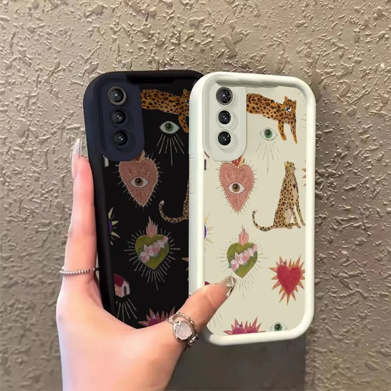 ROOJTMYQ7 Soft Silicone TPU Phone Case for Samsung GALAXY S21, S21PLUS - Embroidered Leopards, Sacred Hearts, Celestial Eye Motifs, Enhanced Protection, Shockproof, Durable, Resistance