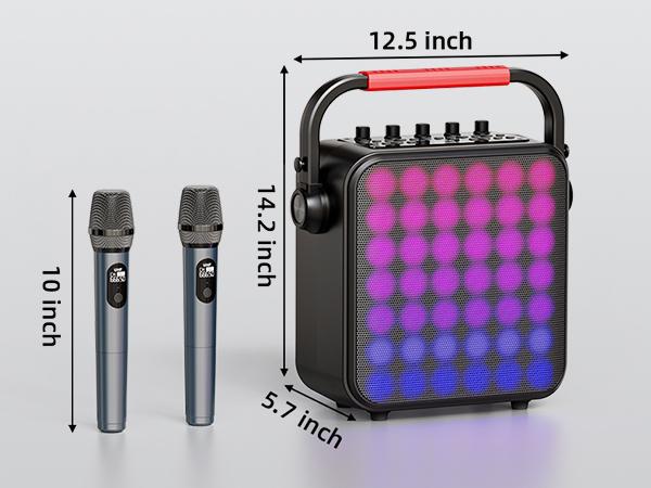 Karaoke Machine for Adults & Kids with Full-Screen LED Lights, Portable BT Speaker with 2 Microphones, Bass/Treble Adjustment, Supports TWS/FM/AUX/USB/TF Card for Home Party