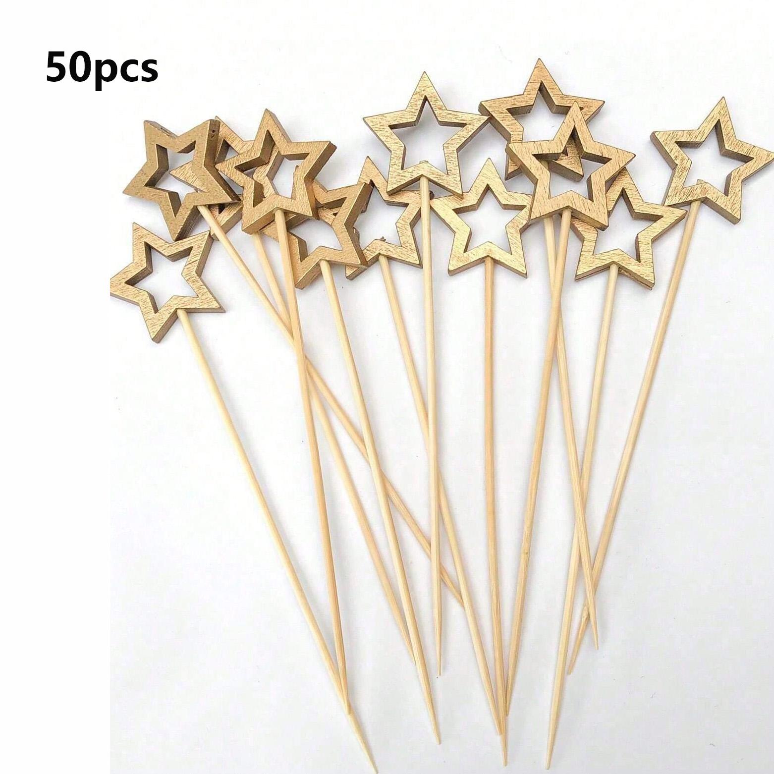 20/50pcs Star Bamboo Skewers, Fruit Decorative Sticks, Cake Decorating Tools, Holiday Party Supplies, Outdoor Camping Essentials