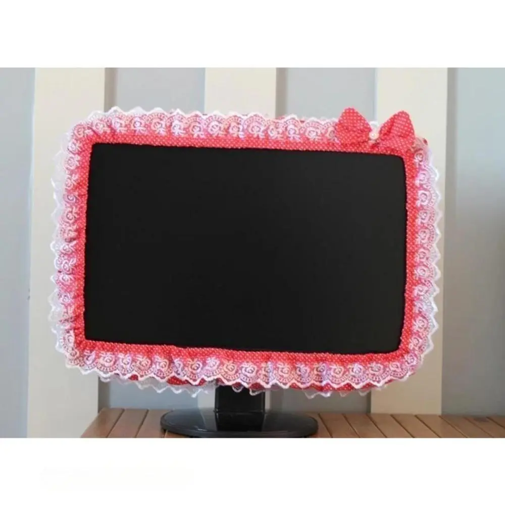 Kawaii Lace Bow Monitor Cover with Stretch Fabric - Ruffled Edge Protection, Desktop Border Sleeve, Girls' Rooms Office Decor, Multiple Colors Available