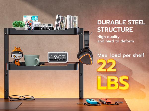 ARES WING 2-Tier Clamp On Desk Shelf, 16 inch Adjustable Above or Under Desk Storage Shelves Holds 44 lbs, Heavy Duty Desktop Organizer with Headphone Holder for Working and Gaming Accessories, Black ARES WING 2-Tier Clamp On Desk Shelf, 16 inch Adjustable Above or Under Desk Storage Shelves Holds 44 lbs, Heavy Duty Desktop Organizer with Headphone Holder for Working and Gaming Accessories, Black