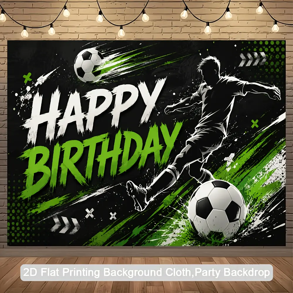 2D Flat Graffiti Soccer Birthday Backdrop Banner, Soccer Player Goalpost Graffiti Photo Background Cloth, Indoor Outdoor Party Wall Decor, No Power Needed
