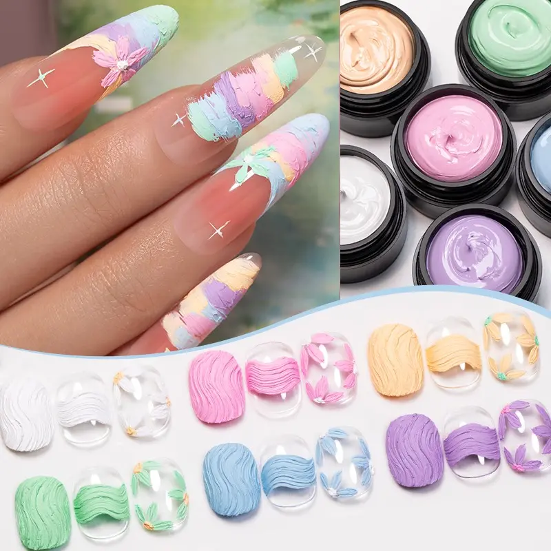 PUENTE 5ML Oil Painting Gel Nail Polish, Summer Nail Polish, Non-Wipe, Matte Finish Effect, Vibrant Macaron Colors Nail Art Gel, Soak Off LED Lamp Curable, High Saturation Creamy Texture Firm Gel, For Home Nail Salon Use