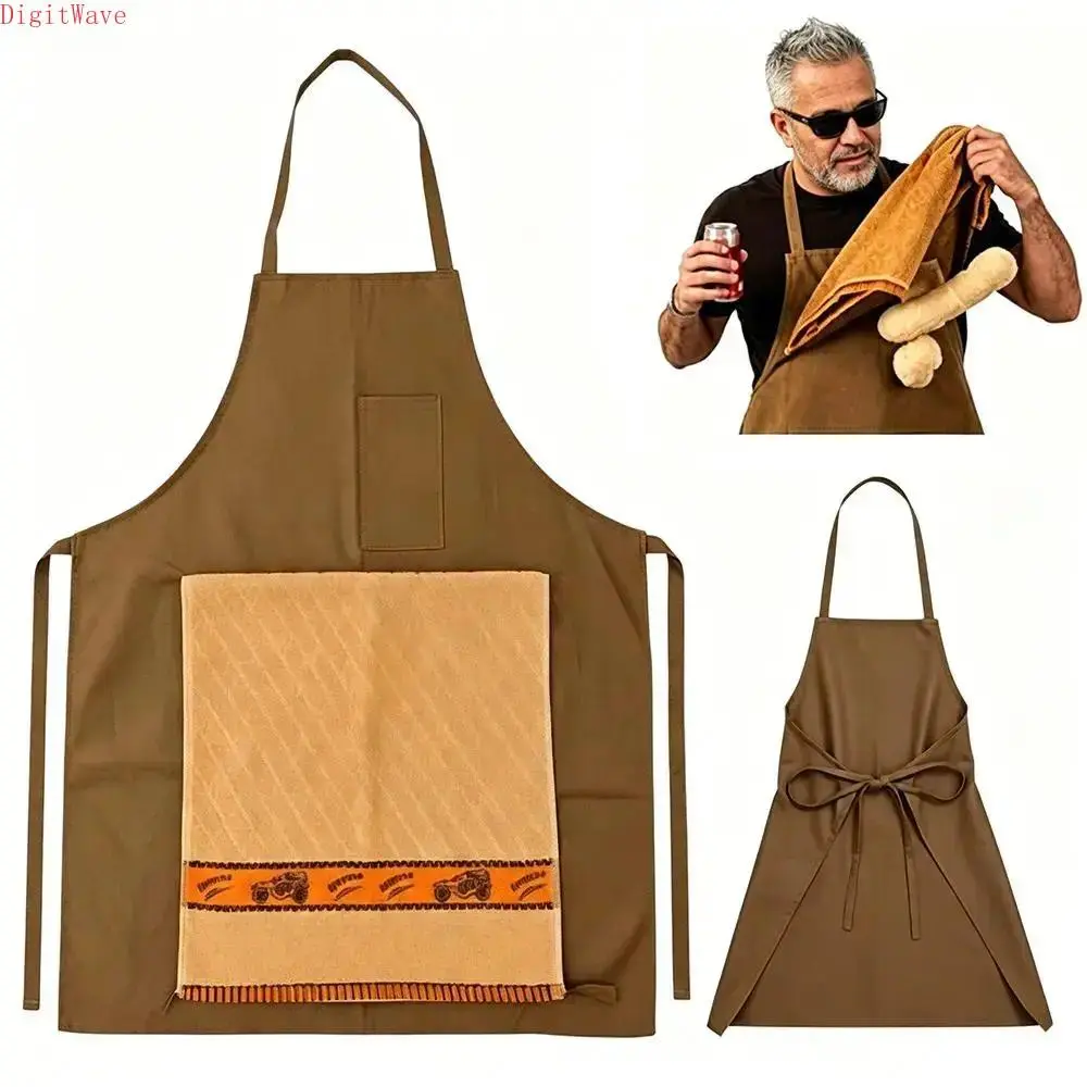 Funny Aprons for Men, Printed Novelty Gag Bib with a Surprise Hidden Pocket - Unique Fun Gifts for Father's Day or Birthdays, Kitchen Aprons, Hidden Pocket Apron