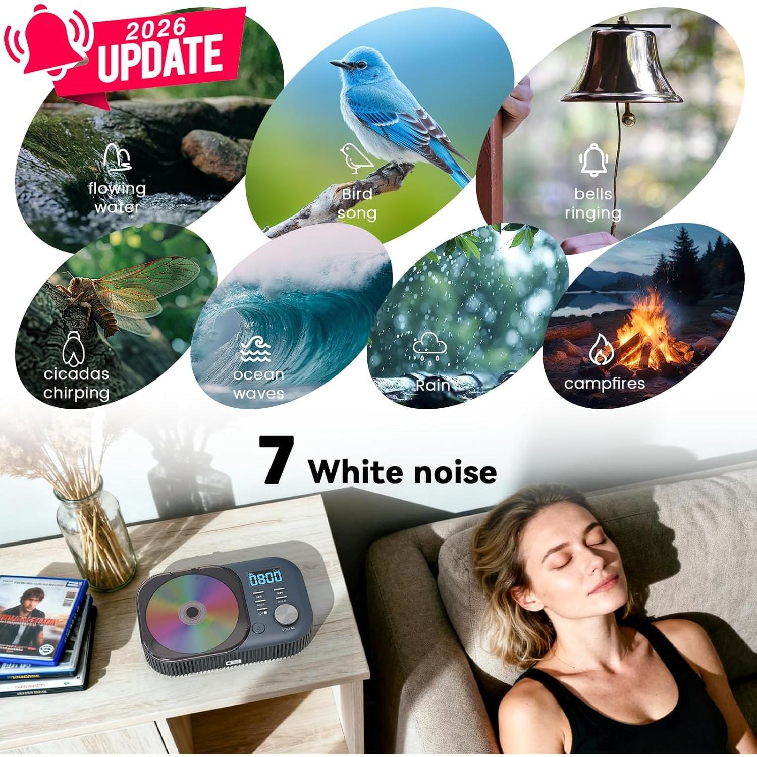 CD Player Portable, White Noise Portable CD Player with / Stereo Speakers,Support FM Radio/USB/AUX,Remote Control,4000mAh Rechargeable CD Players for / Navy Blue
