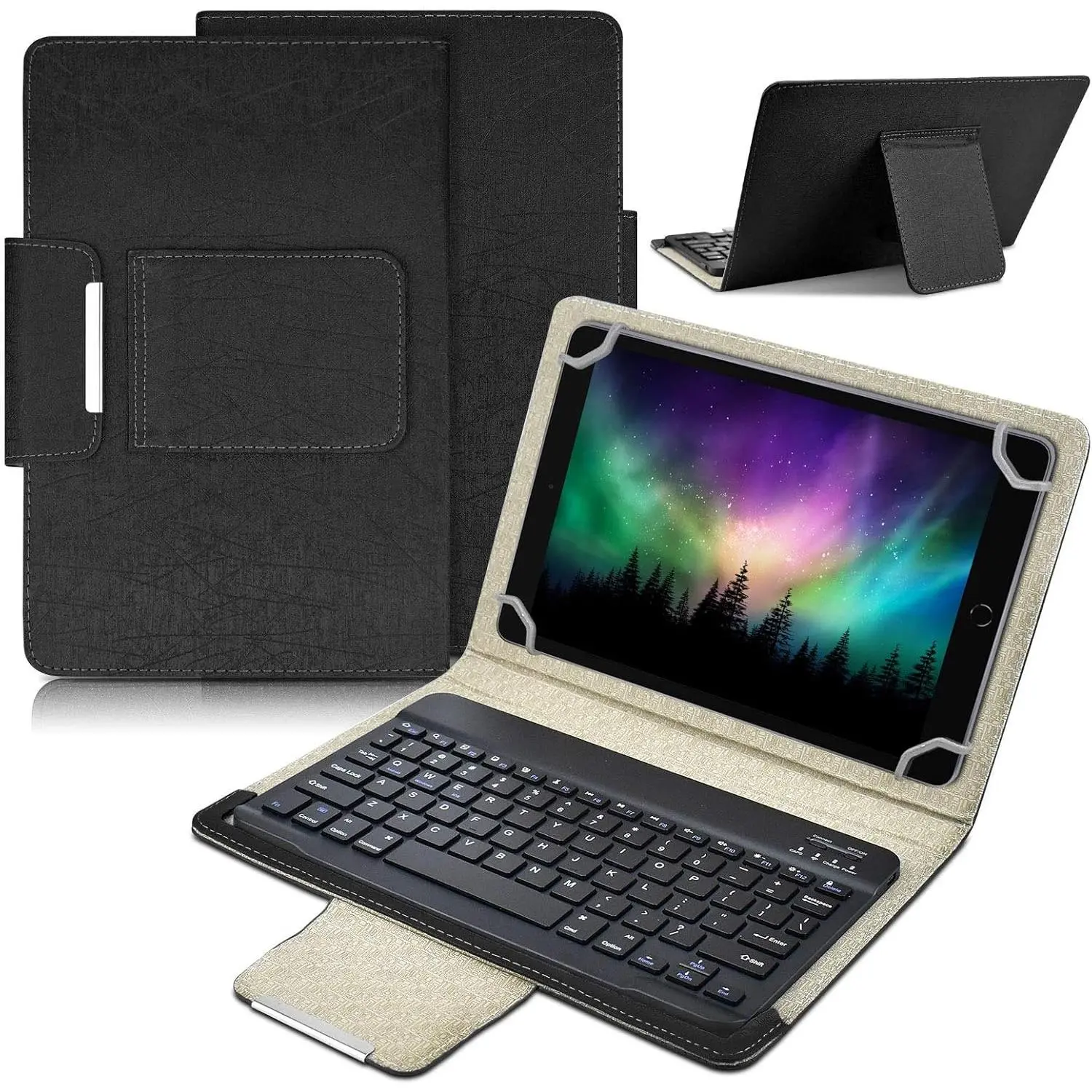 10.1 inch Android Tablet Case with Keyboard, Removable   Keyboard + PU Leather Folio Book Cover + Stand, Travel Portable Sleeve for iOS/Android/Windows System Tablet