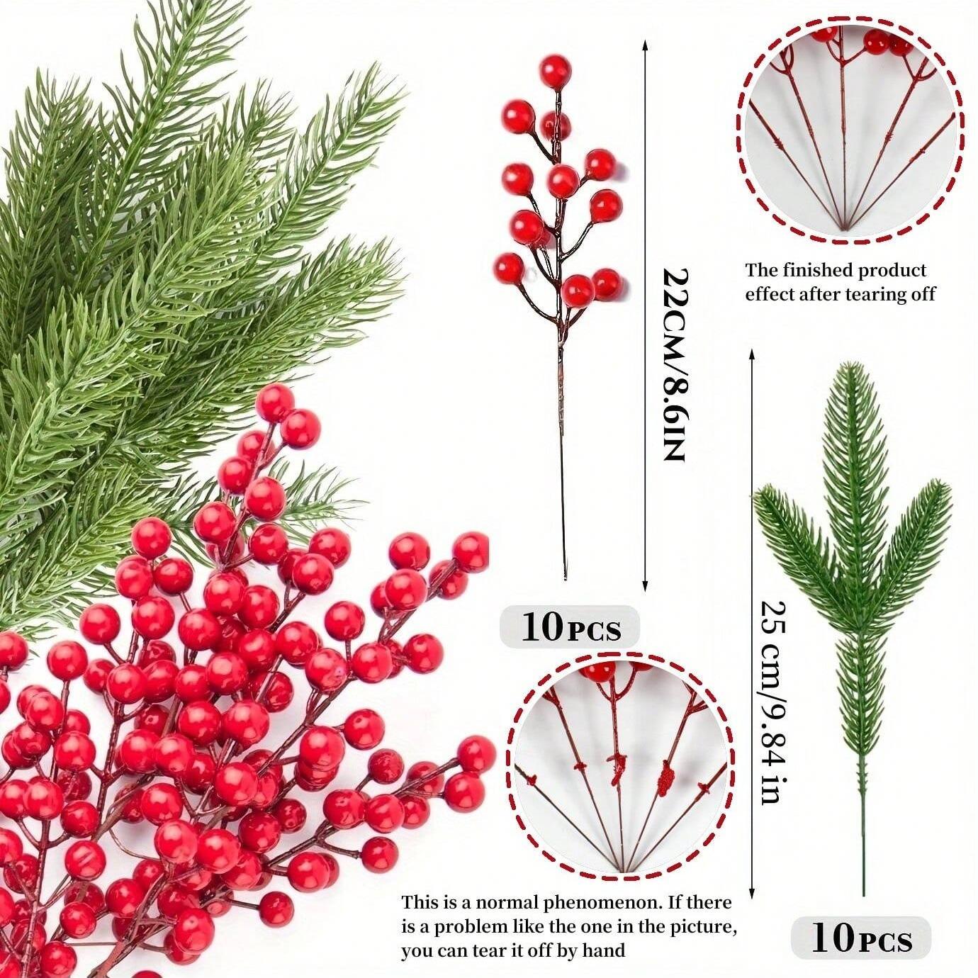 20pcs Artificial Christmas Tree Branches, Berry & Greenery Picks, Holiday Decorations for Home & Party Use