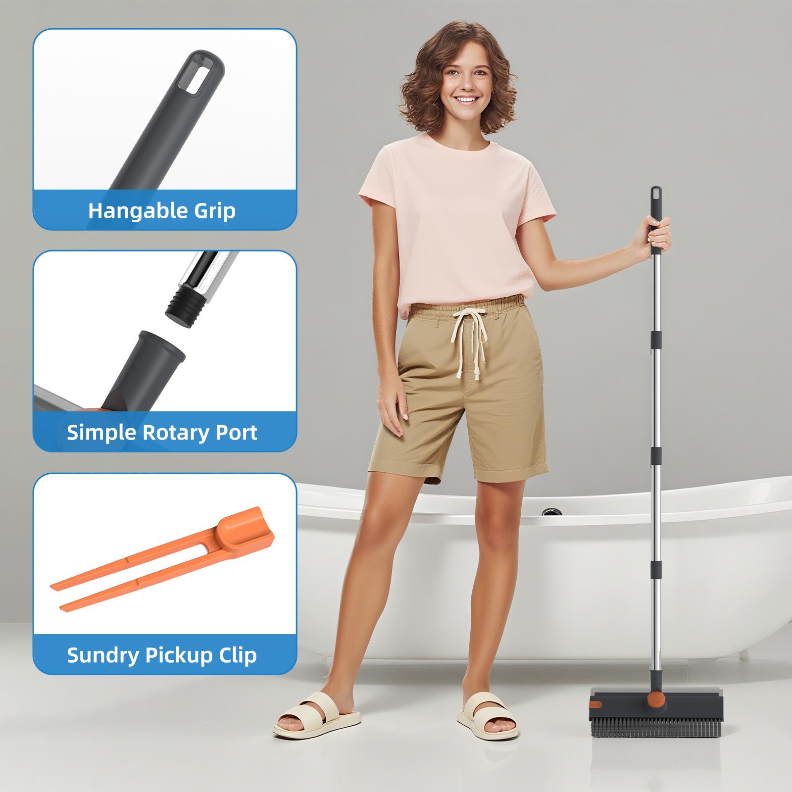 Glumzrk Floor Scrub Brush with Long Handle, cleaning brush,3 in 1 Scrape and Heavy-Duty Stiff Bristle Scrubber Brush for Cleaning Shower Bathroom, Patio, Garage, Kitchen, Wall and Deck