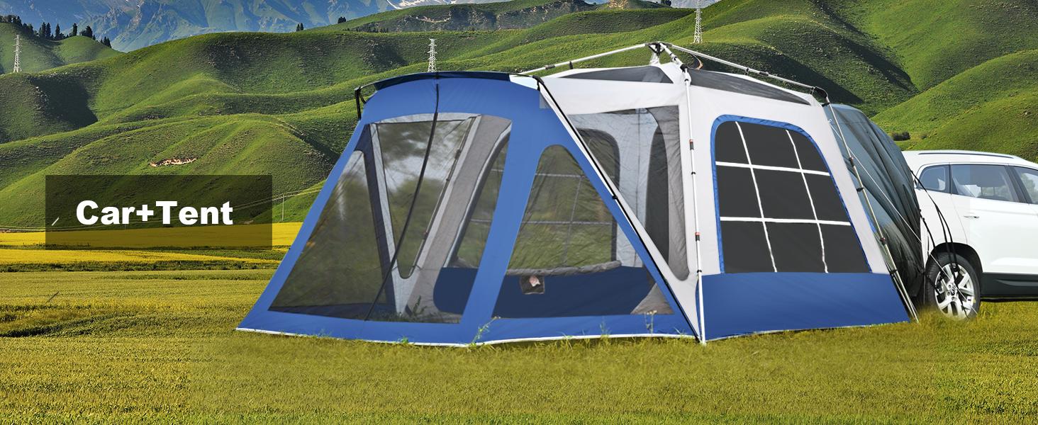 Lilypelle SUV Tent Car Tailgate Tent with Porch for Camping, 6-8 Person 10' x 10' Car Camping Tent, 6' x 7' Screen Room Vestibule Awning Porch