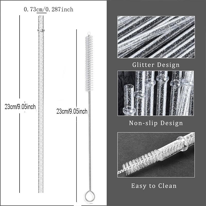 Reusable Drinking Straws with Cleaning Brush, 12pcs Durable Plastic Colorful Glitter Drinking Straws, Drinking Supplies for Home Kitchen Party Picnic Outdoor