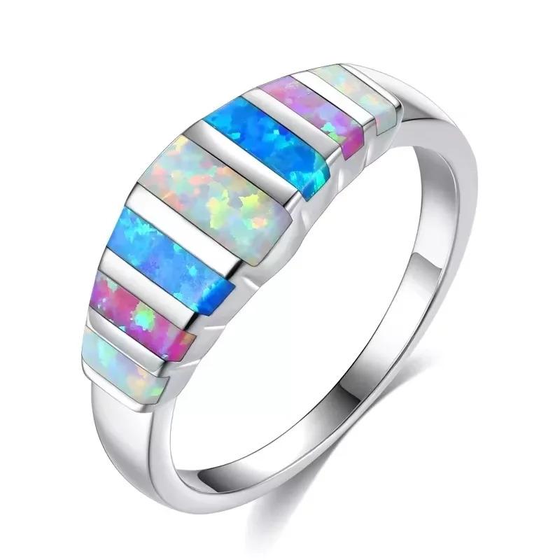 Boho Stackable Statement Ring Unique Colorful Jewelry,Colorful Fire Opal Wedding Ring for Women Fashionable Jewelry Gift