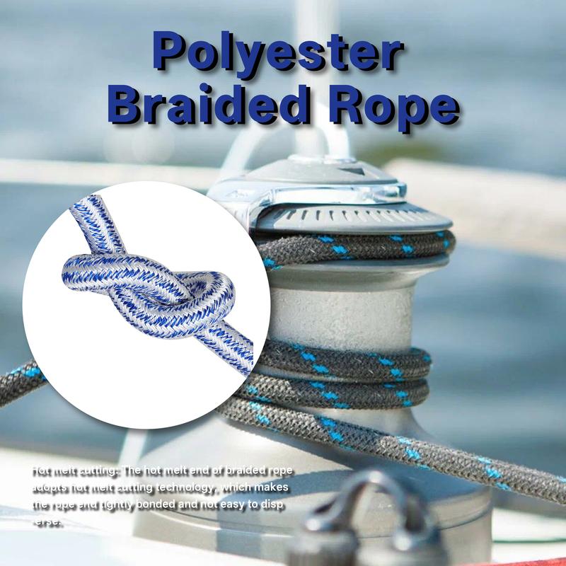 findmall Outdoor use 3/4 Inch by 100/150/200 Feet , 24 Strand Polyester Arborist Bull Rope, White/Blue