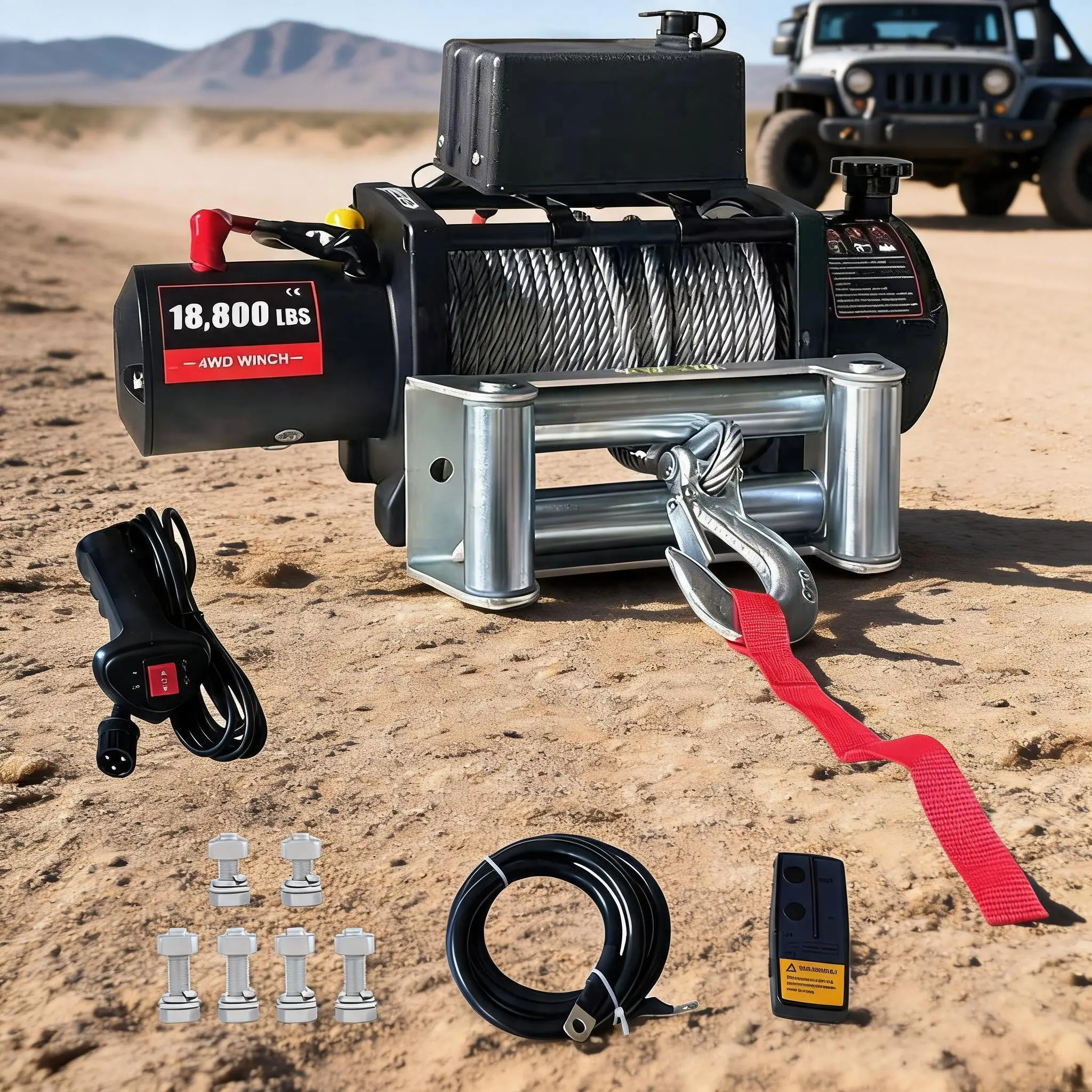 18800lbs Capacity Electric Winch for ATV/UTV & Off-Road Trailers - 12V Heavy Duty Towing Recovery - IP67 Waterproof - 78ft Steel Cable - Wired & Wireless Remote Control