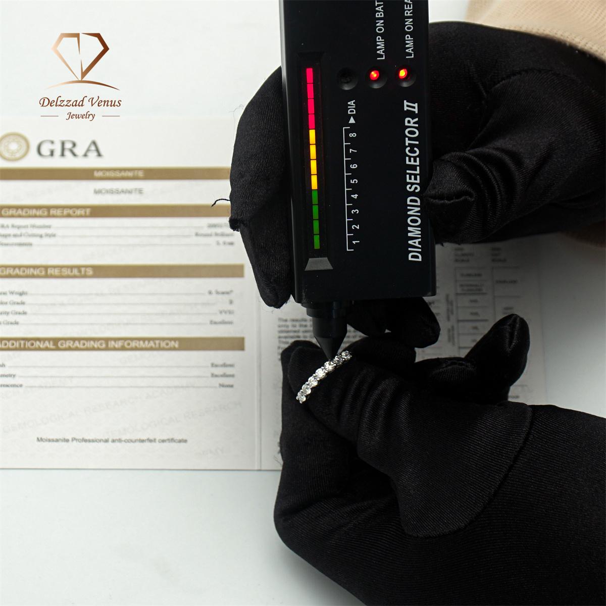 Delzzad S925 0.7ct D Color Colorful Round Synthetic Moissanite Eternity Engagement Anniversary Ring Band Wedding Valentine's Day Gift For Women