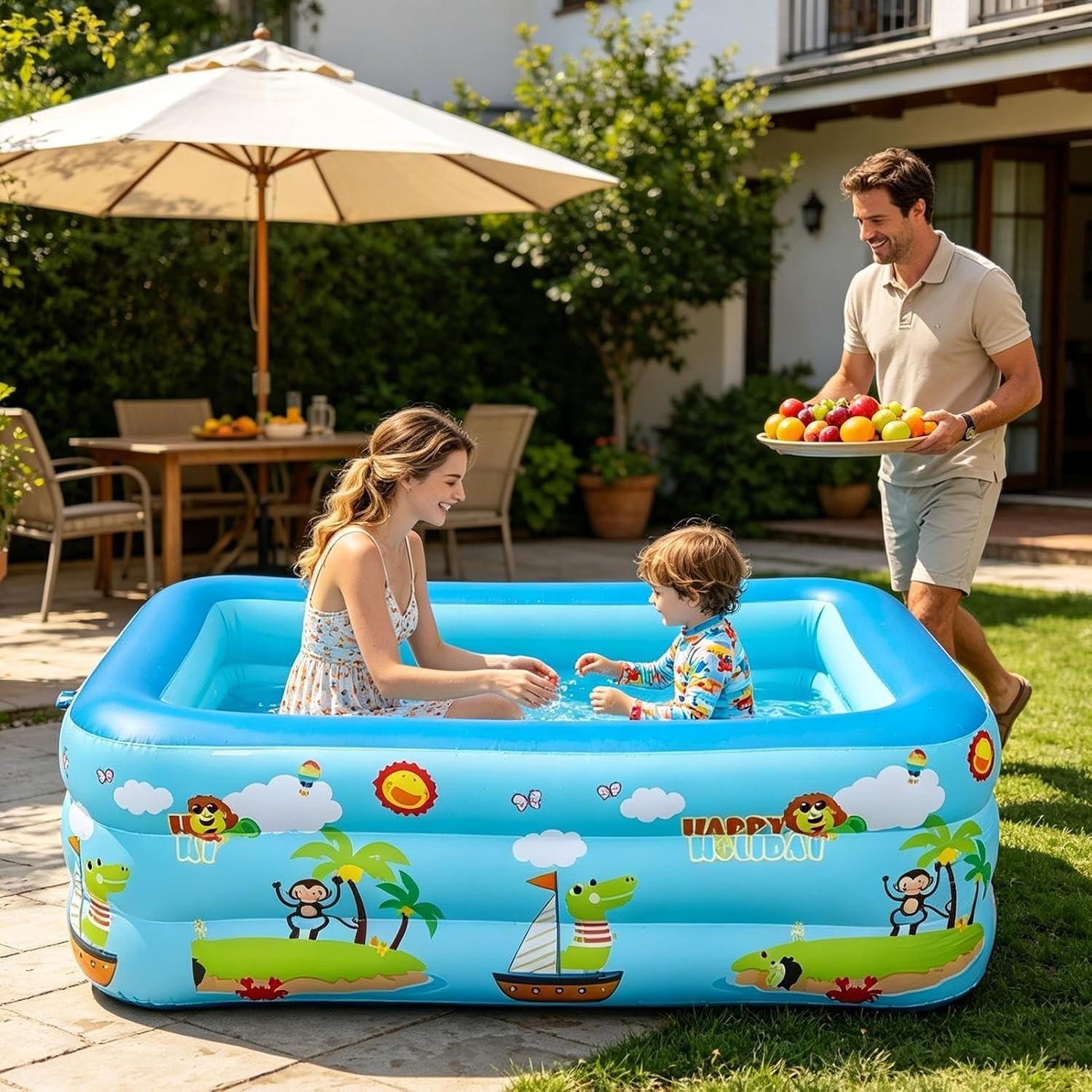 1.2-meter Thickened PVC Inflatable Swimming Pool, Portable Outdoor Camping Inflatable Pool, Kiddie Pool, Essential for Family Fun in Gardens, Lawns, and Indoor/Outdoor Summer Parties