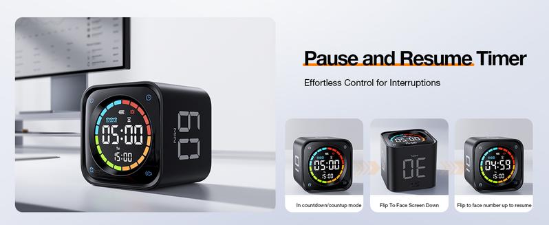TK3 Pomodoro Timer Cube, Desk Productivity Timer with 5/10/30/60 Min Presets, Custom Countdown, Stopwatch, Clock, 3 Alarm, Silent, Vibrate & Sound Alert, for Task, ADHD, Study, Kitchen, Black TK3 Pomodoro Timer Cube, Desk Productivity Timer with 5/10/30/60 Min Presets, Custom Countdown, Stopwatch, Clock, 3 Alarm, Silent, Vibrate & Sound Alert, for Task, ADHD, Study, Kitchen, Black