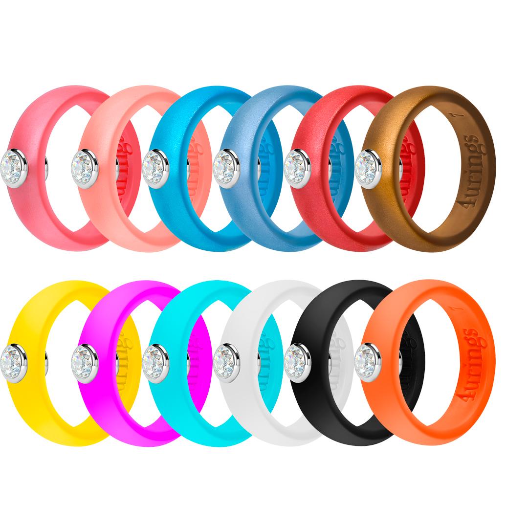 Metallic Bronze Oversize 4-12 Silicone Wedding Rhinestone Rings for Women With Diamond Stackable Silicone Rubber Wedding Bands