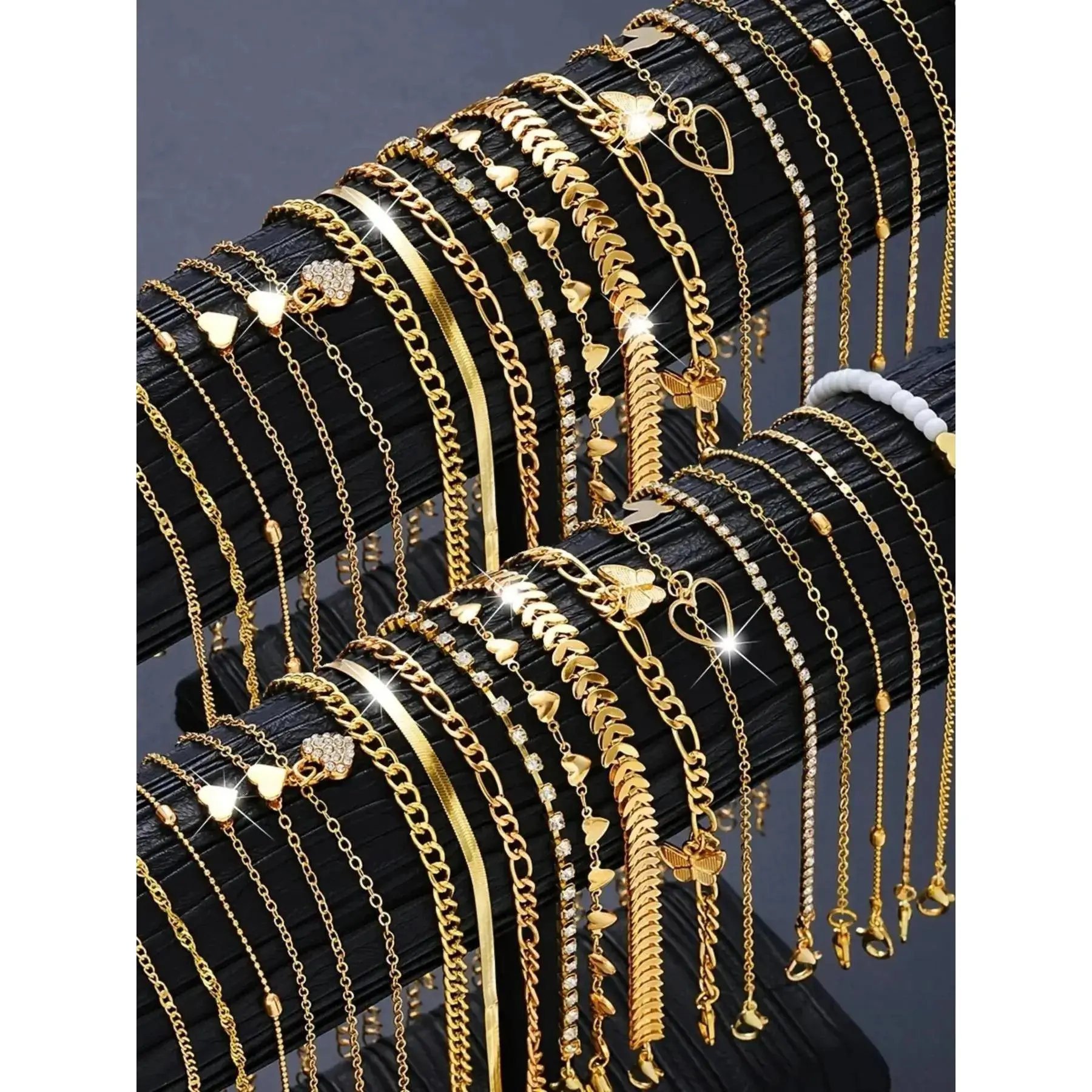 38-Piece Women's Ankle Bracelet Set, Boho-Style Butterfly, Heart and Rhinestone Beaded Anklets for Casual Daily Wear, Perfect Gift for Mom, Girlfriend or Friends