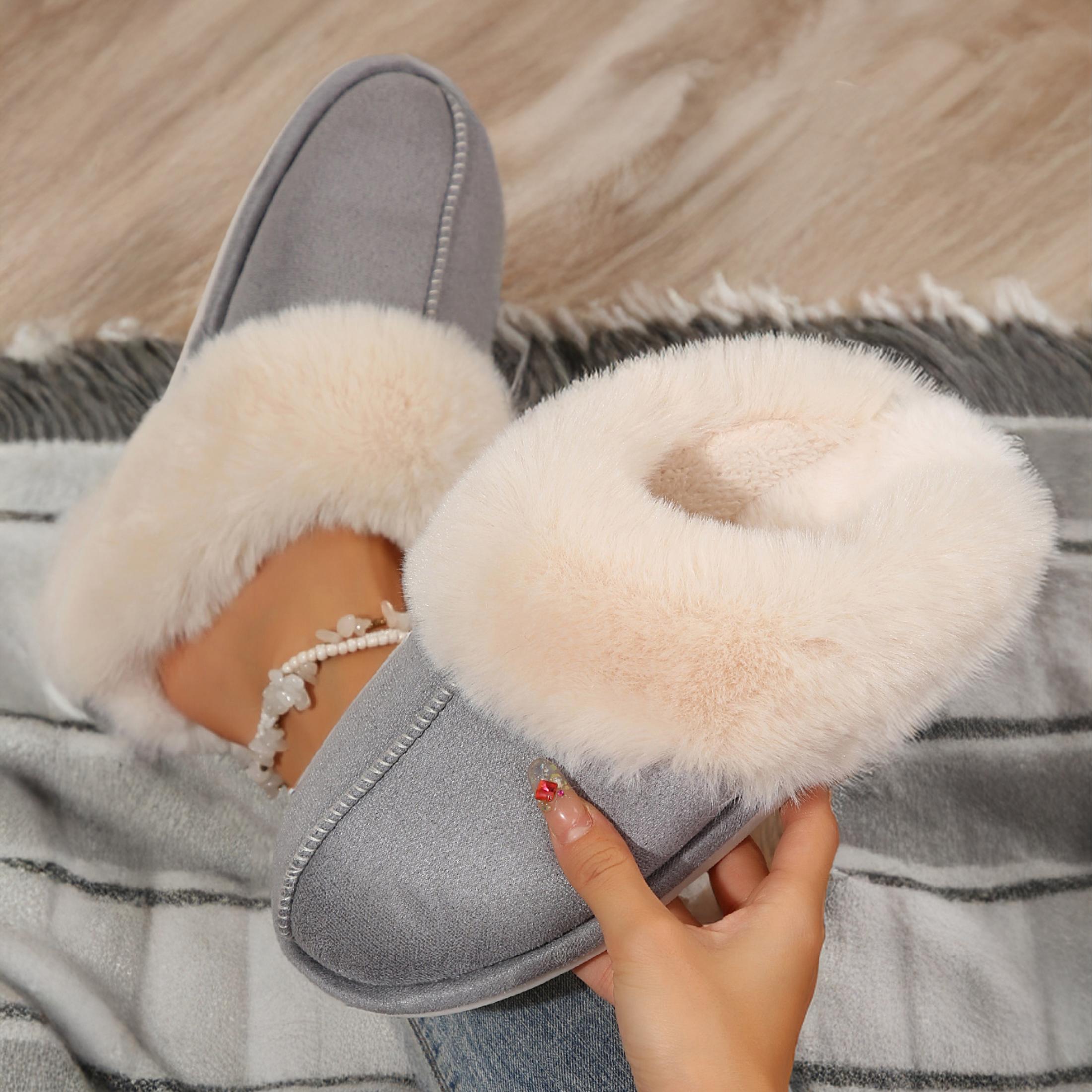 Warm Women's Plush Fleece-Lined Slip-On Moccasin with Fluffy Detail - Non-Slip Winter Home Slippers on Flat Platform Sole. So Cozy