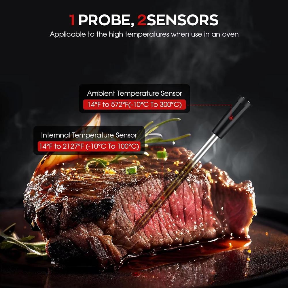 Professional Wireless Meat thermometer with 360ft bluetooth Range, ios android App for Bbq sous vide oven smoker monitoring, Slip-Resistant Portable high-Temp Display for Precision Cooking