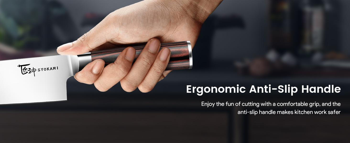 【TikTokShopSpringGlowUp】SYOKAMI Knife Set 7 Piece Japanese Style Kitchen Knife Set With Foldable Magnetic Acacia Wood Block Sharp High Carbon Stainless Steel Knives Set for Kitchen with Anti-slip Ergonomic Handle, Mother's Day Gift