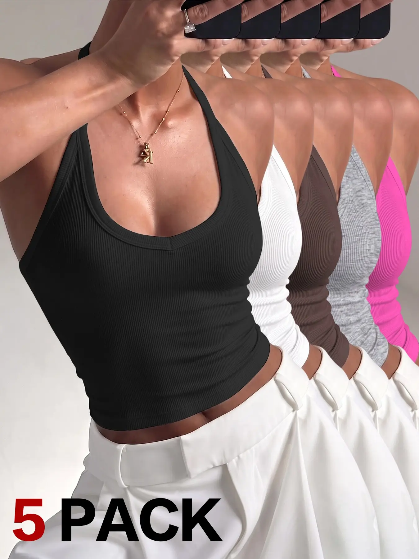 Women V Neck Racerback Crop Tank Top, Slim Fit Sleeveless Solid Color, Basic Casual Cami Top Camisole Shirts, All Seasons Fashion