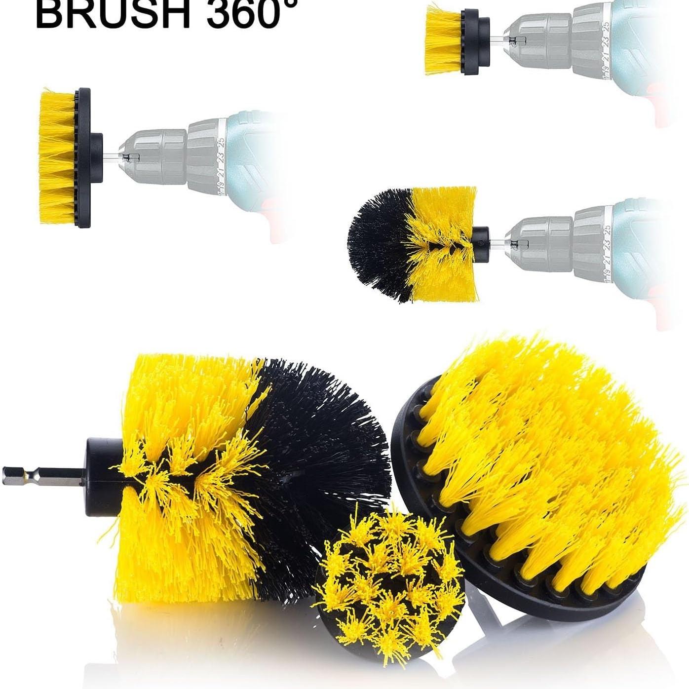3 Piece Power Scrubber Brush Kit for Wheels, Tires, Carpet, Interior,Shoe cleaning, Upholstery - Medium Stiff Nylon Brushes for Cordless Drill Cleaning