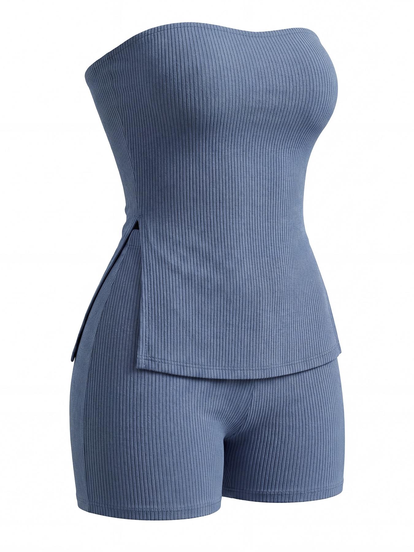 Women's 2 Piece Set Pure Color Side Slit Hem Halter Top and Shorts Slim Fit, Casual Summer Fashion, Comfortable and Stylish