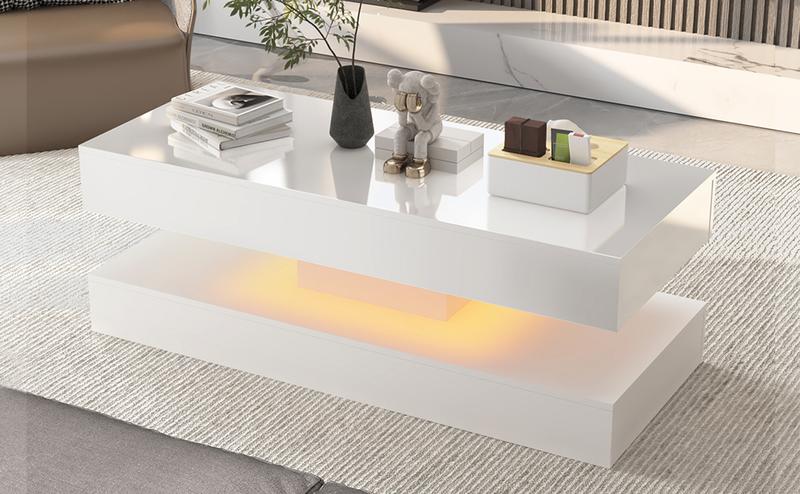 High Glossy LED Coffee Table,Modern Coffee Table for Living Room,Living Room Tables,Large Living Room Furniture,APP LED Lights,Black/White Coffee Table for Living Room (Black)