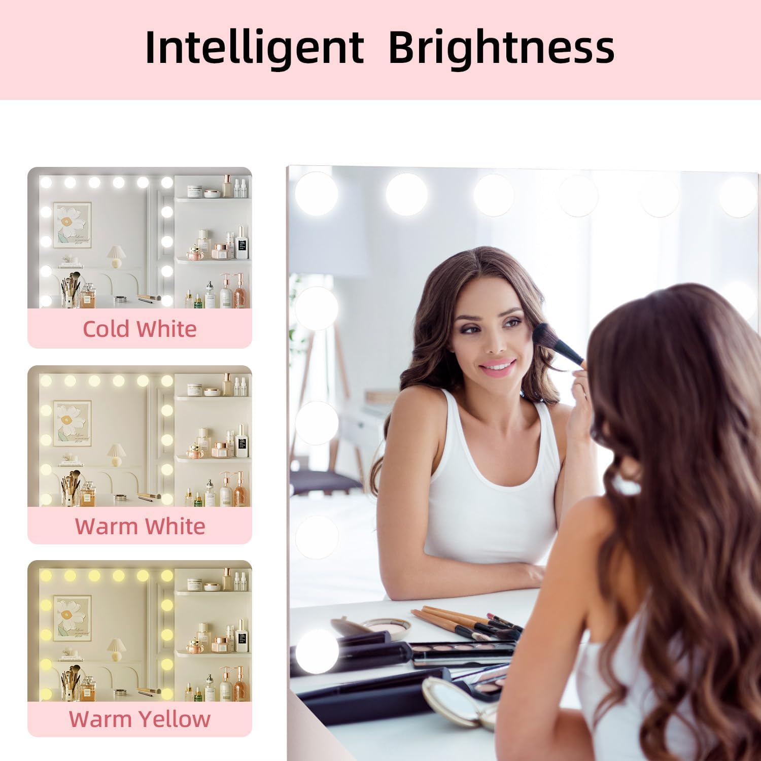 Vanity Desk with LED Lighted Mirror & Charging Station, Makeup Vanity Set with 3 Drawers, Cabinet, Shelves & Cushioned Stool, Modern White Dressing Table for Bedroom