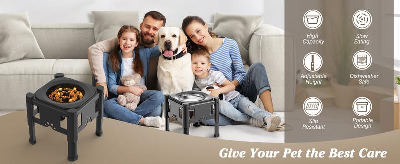 Elevated Slow Feeder Dog Bowls, Raised Dog Food Bowls with 3 Heights (6.1", 7.7", 9.3") Adjustable Dog Slow Feeder Bowl Non-Slip Dog Bowl Stand for Medium Breed, Dishwasher Safe
