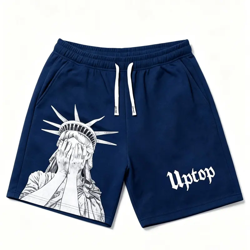 Men's three-piece loose-fitting stretch knitted drawstring waistband casual printed work pants, suitable for summer vacations and daily wear, flowing men's shorts