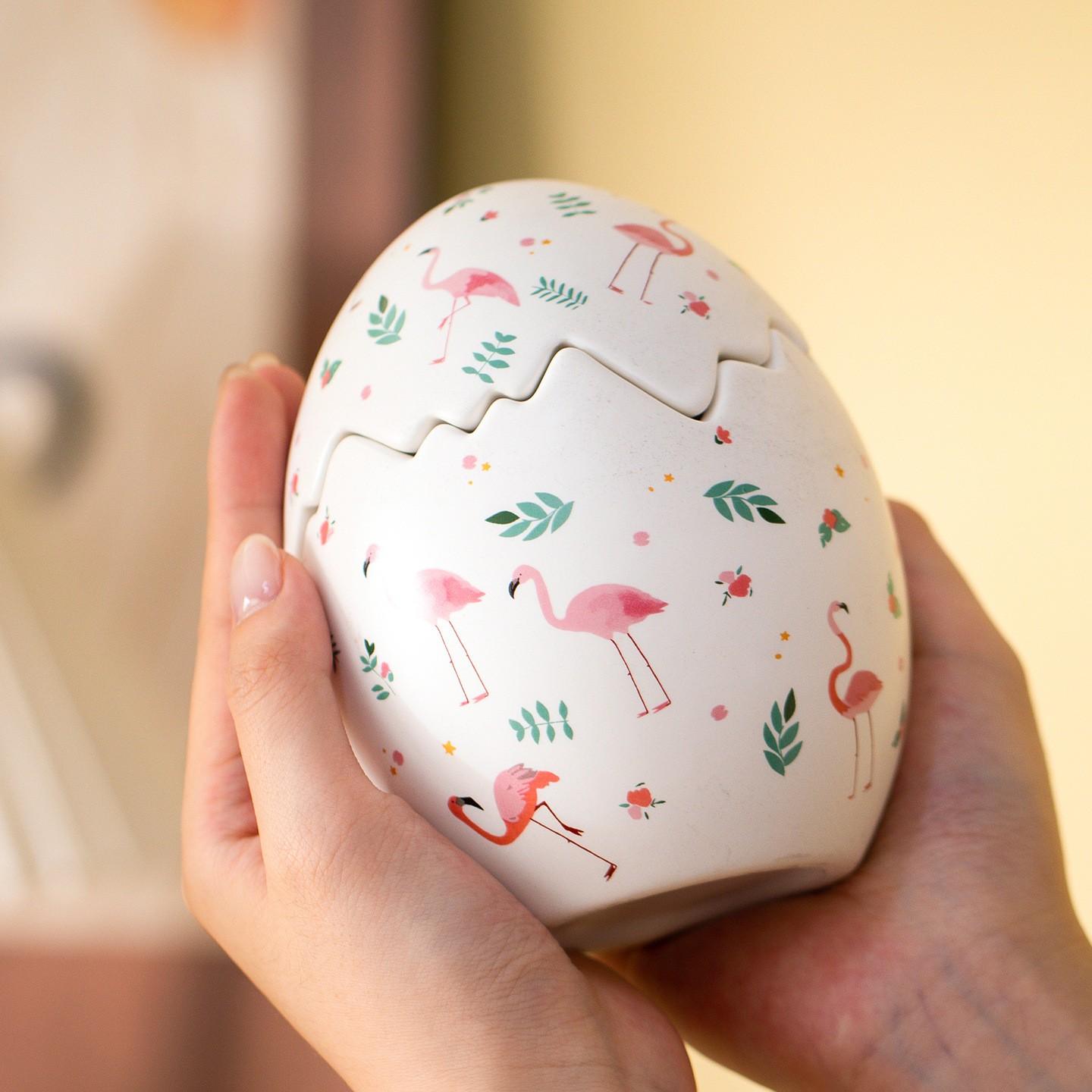 Hand-Painted Ceramic Easter Egg Cookie Jar, Decorative Flamingo Bird Pattern Candy Container, Spring Holiday Kitchen Storage, Home Decoration Gift