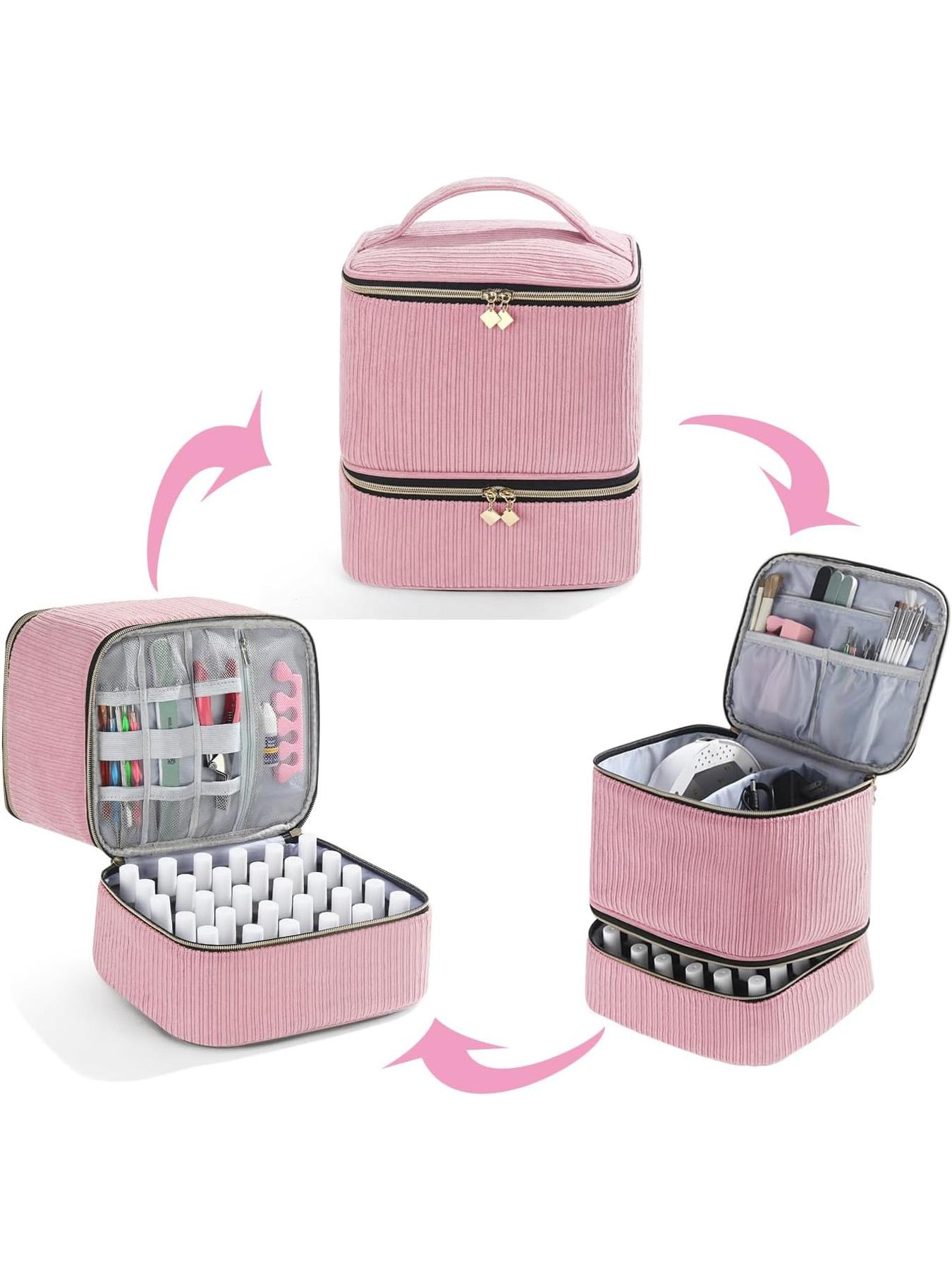 Nail Polish Organizer Case, Nail Supplies Storage Box Holds 30 Bottles Nail Polish & Nail Lamp, Travel Nail Tech Carrying Case, Nail Kit Bag For Nail Stuff & Manicure Tool, Gift for Manicurist, Girls, Makeup Storage Bag