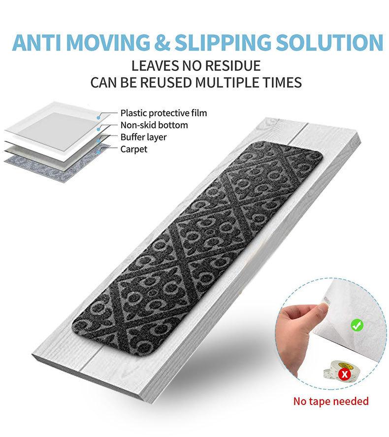 Non Slip Stair Treads Self Adhesive Carpet with Embossed Pattern Washable Stair Mat for Home Indoor Anti Skid Stair Risers
