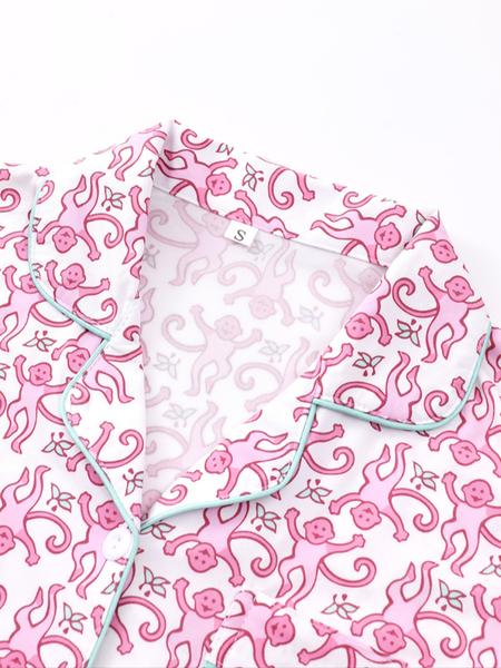 Women's All over Print Pajama Set, Comfortable Sleepwear and Loungewear for All Seasons, Includes Top Shorts and Pants, Home Wear