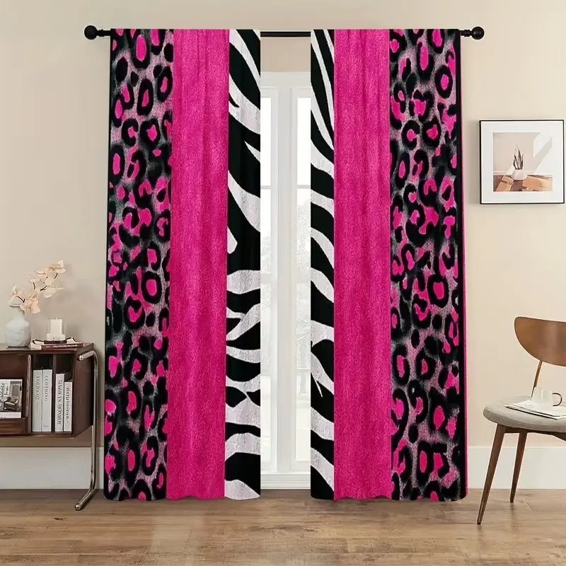 2-Piece Leopard Zebra Print Curtains, Fashionable Rod Pocket Decorative Window Hanging Curtains for Bedroom & Living Room, Home Decorative Curtain, Comfortable Atmosphere, Easy Installation, Window Drapes, Home Decoration Curtain