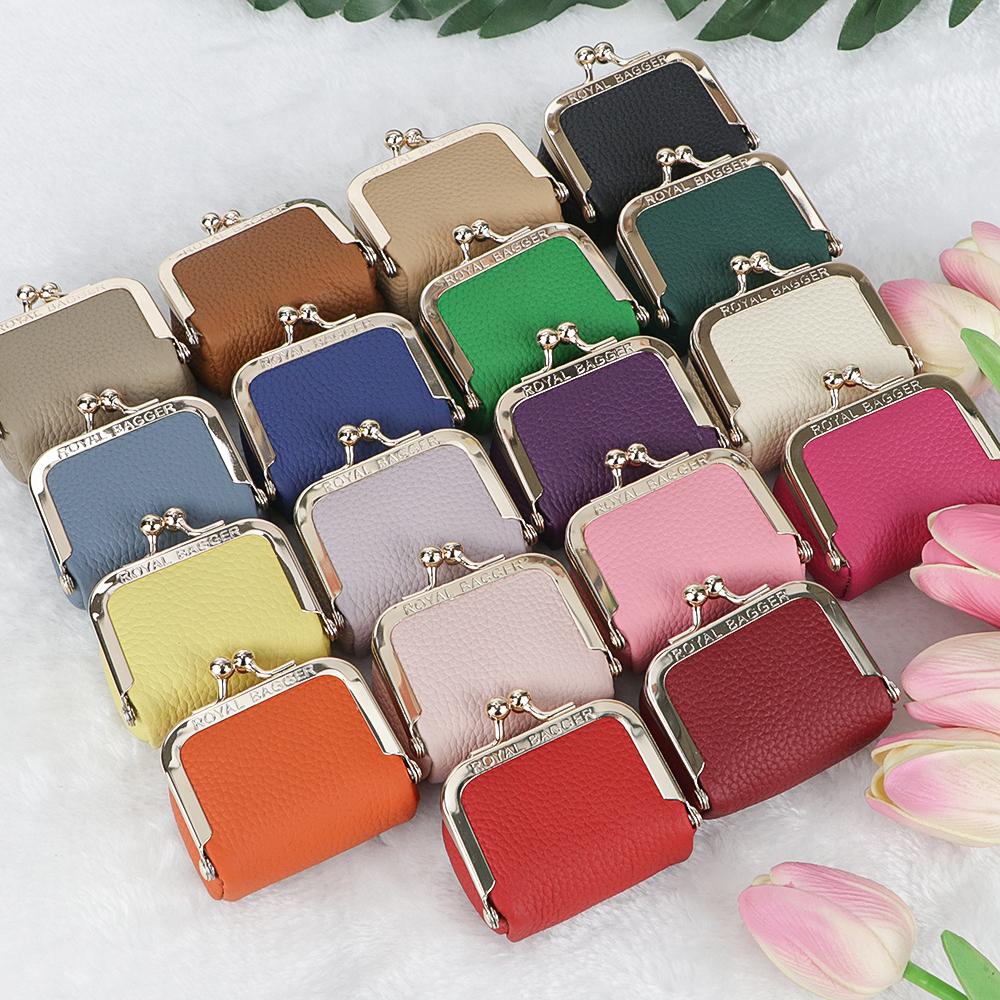 Royal Bagger Genuine Leather Mini Coin Purse, Solid Color Kiss Lock Change Pouch, Casual Style Small Storage Bag for Women 1894 SpringStatements
