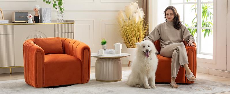 [TikTokShopBlackFriday] Ebello Swivel Feature Chair with Plump Pillow, Modern Channel Dutch Velvet Upholstery Chair, Comfortable Round Armchair, Swivel Bucket Chair for Kindergarten Living Room Bedroom