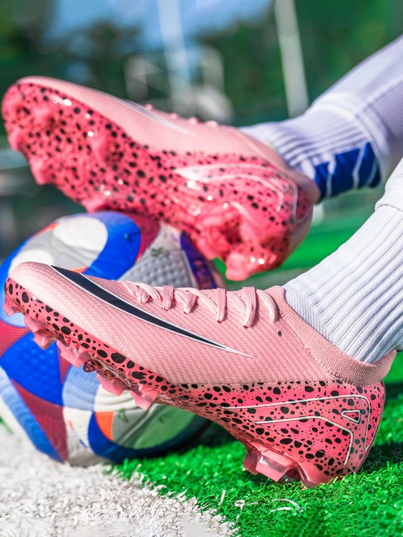 Parent-Child Leopard Print Soccer Shoes, Soccer Cleats, Breathable Knit Material, Professional Long Nails, Sporty Style, All Seasons Parent-Child Leopard Print Soccer Shoes, Soccer Cleats, Breathable Knit Material, Professional Long Nails, Sporty Style, All Seasons