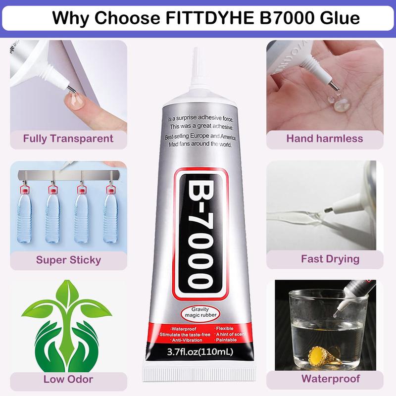 3PCS 110ml B7000 Rhinestones Glue for Crafts, Clear B-7000 Super Jewelry Glue Transparent Industrial Adhesive for Fabric Phone Repair Jewelery Making Crystal Gem Tac Art Stone Wood Glass