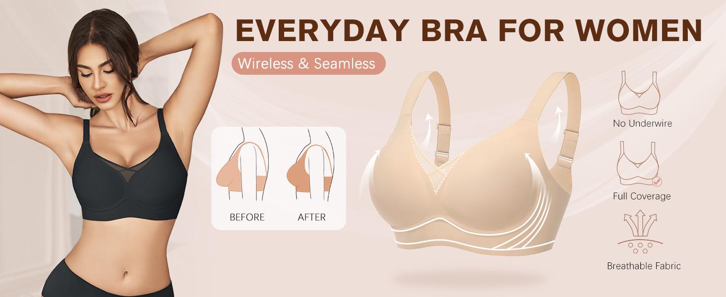Avidlove Wireless Bras for Women No Underwire V Mesh Bralette Seamless Comfortable Bra Push Up Full Coverage Everyday Bras